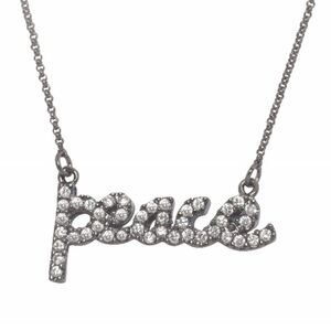 New Lisa Freede CZ Peace Script Gunmetal Necklace Edgy Rock Romantic